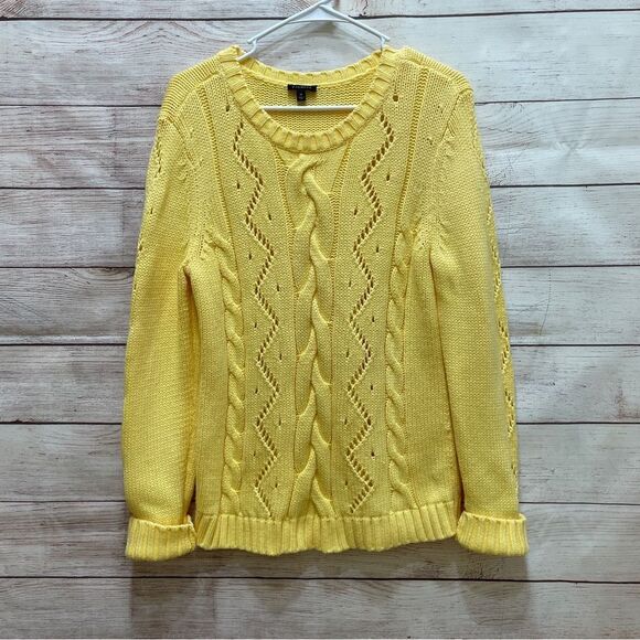 TALBOTS COTTON CABLE KNIT SWEATER‎ IN YELLOW - Picture 1 of 5
